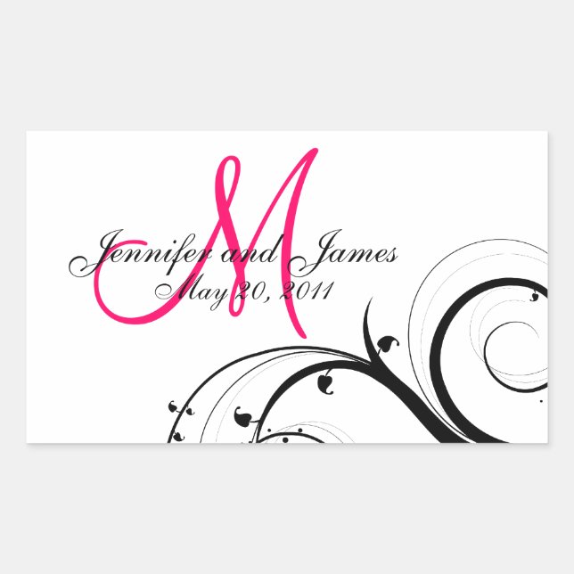 Elegant Swirl Monogram Wedding Wine Labels Rechteckiger Aufkleber (Vorderseite)