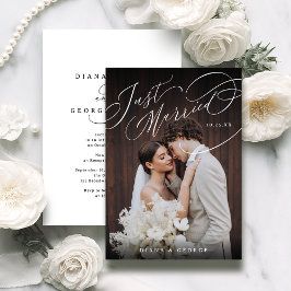Elegant Swirl Script Just Married Photo Reception Einladung