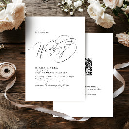 Elegant Swirl Script Simple QR code Wedding Einladung