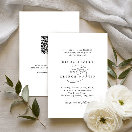 Elegant Swirl Script Simple QR code Wedding Einladung