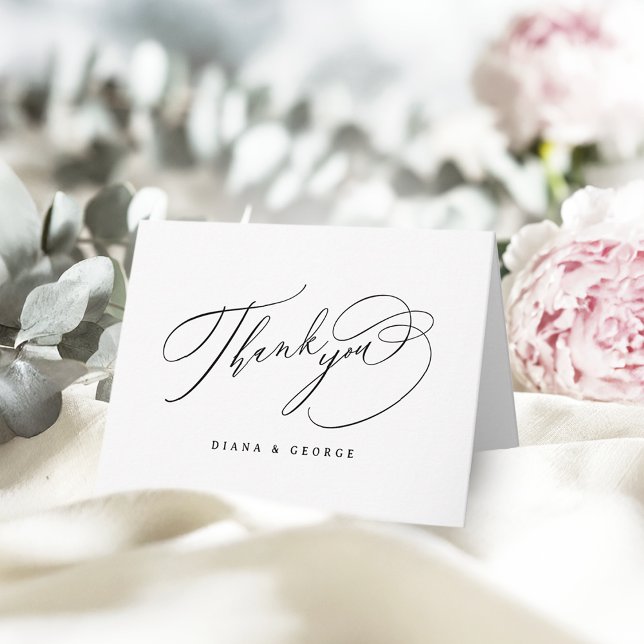 Elegant Swirl Script Simple Wedding Dankeskarte (Elegant Swirl Script Simple Wedding Thank You Card)