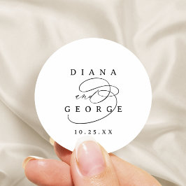 Elegant Swirl Script Simple Wedding favors Runder Aufkleber