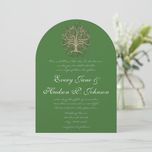 Elegant Swirl Tree Roots of Liebe Wedding Einladung (Stehend Vorderseite)
