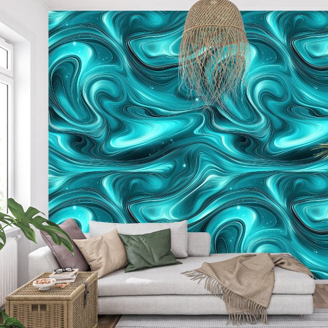 Elegant Swirling Waves Liquid Turquoise Agate Tapete (Elegant swirling Waves Liquid Turquoise Agate Wallpaper)