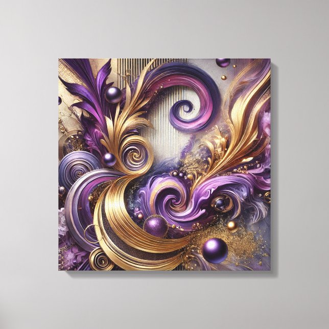 Elegant Swirls with Gold and Purple Canvas Art  Leinwanddruck (Vorderseite)