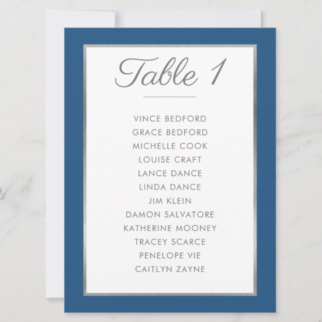 ELEGANT TABLE NUMBER Seating Chart blue gray Einladung (Vorderseite)