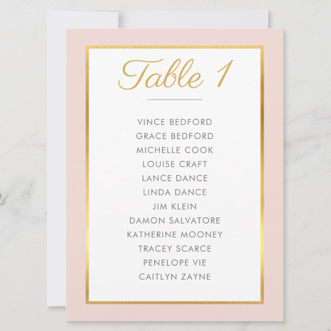ELEGANT TABLE NUMBER Seating Chart blush pink gold Einladung (Vorderseite)