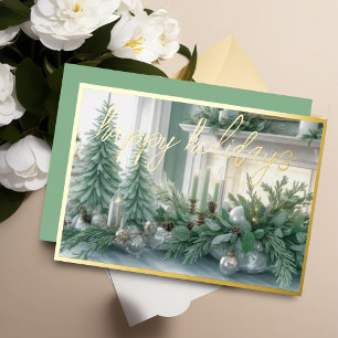 Elegant Tablescape Mint Green Evergreen Folien Feiertagskarte