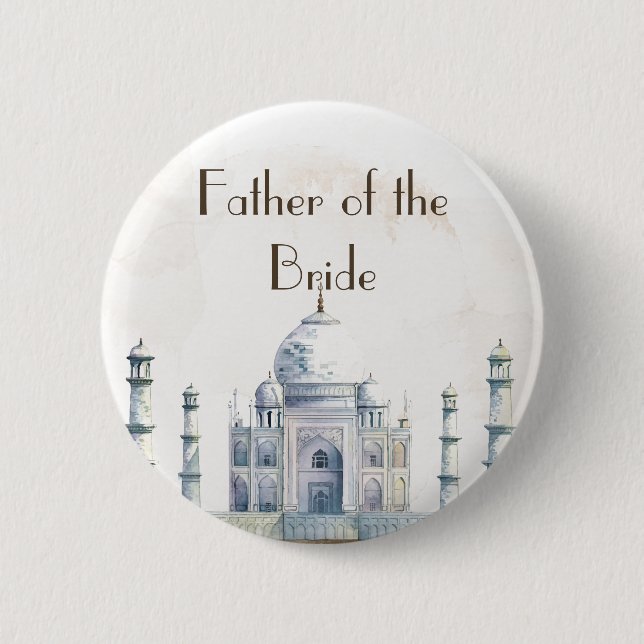 Elegant Taj Mahal Typology Watercolor Wedding Button (Vorderseite)