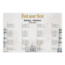 Elegant Taj Mahal Typology Watercolor Wedding Poster