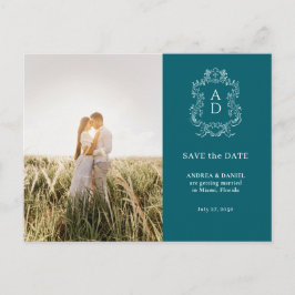 Elegant Tale Blue Photo Wedding Save the Date Postkarte