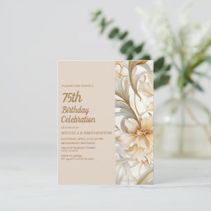Elegant Tan Rust Aquarell Floral 75. Geburtstag Einladung