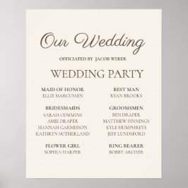 Elegant Tan Wedding Party Sign Poster