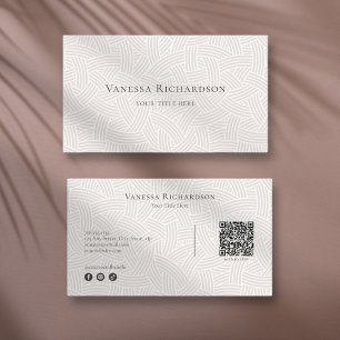 Elegant Tan Woven Geometric QR Code Social Visitenkarte