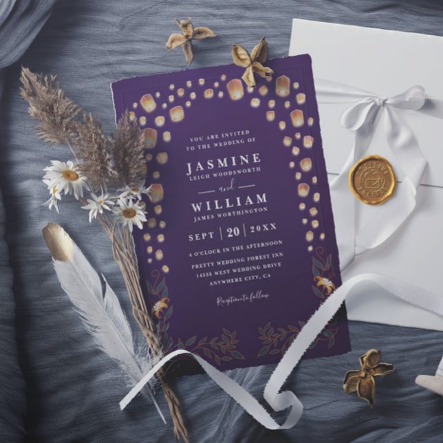 Elegant Tangled Lanterns Budget QR Code Wedding Einladung (Von Creator hochgeladen)