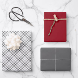 Elegant Tartan Gray White Burgundy Geschenkpapier Set