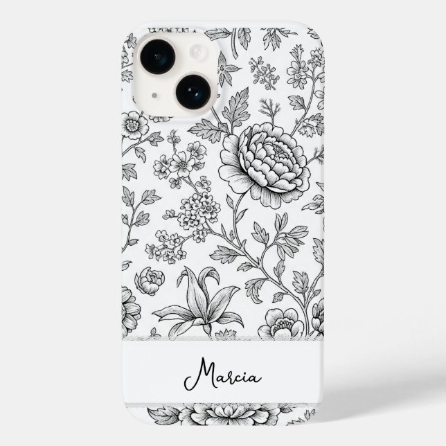 Elegant Tasteful Personalized Floral Drawing Case-Mate iPhone Hülle (Rückseite)