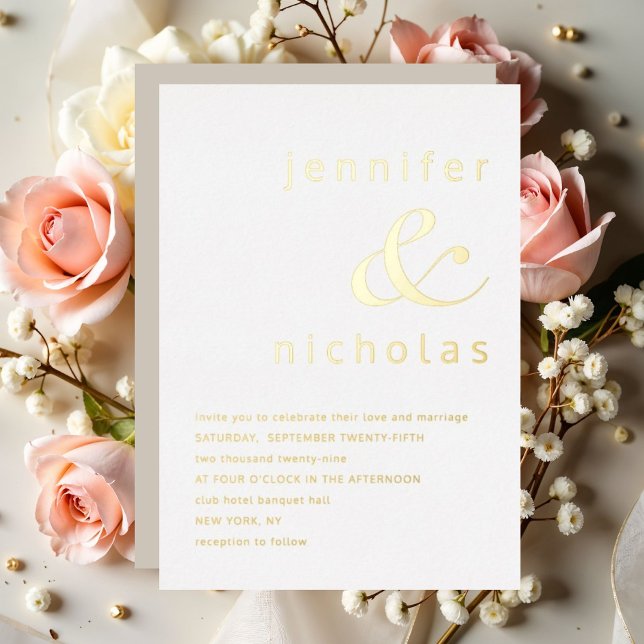 Elegant Taupe Ampersand Wedding Gold Folieneinladung (Elegant Taupe Ampersand Wedding Gold Foil Invitation)