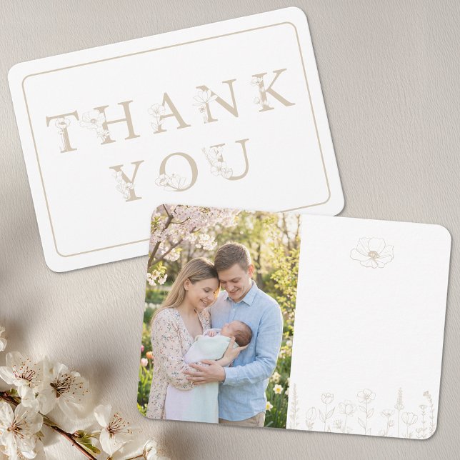 Elegant Taupe Baby Shower Photo Dankeskarte (Taupe Thank You Card)
