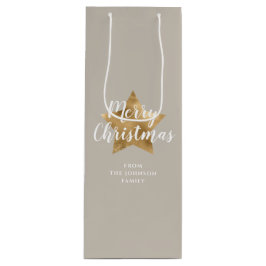Elegant Taupe Beige Imitate Gold Star Frohe Weihna Geschenktüte Für Weinflaschen
