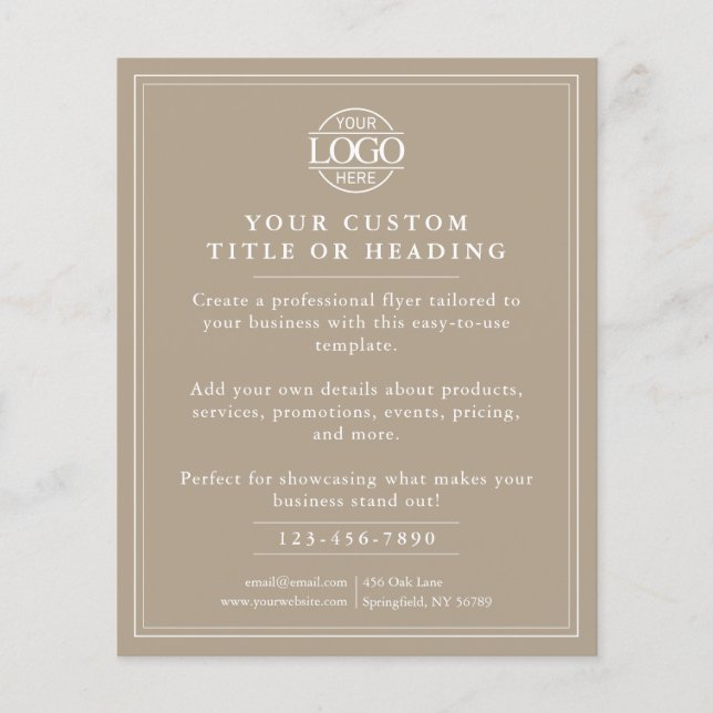 Elegant Taupe Beige-Logo-Werbeaktion Flyer (Vorne)