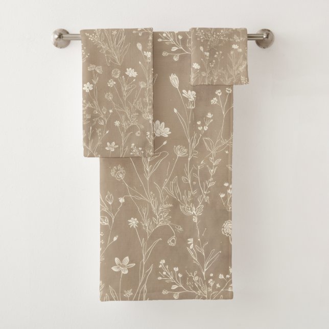 Elegant Taupe Brown Botanicals Badhandtuch Set (Insitu)