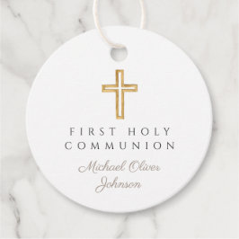 Elegant Taupe Cross Boy Erste Kommunalrunde Geschenkanhänger