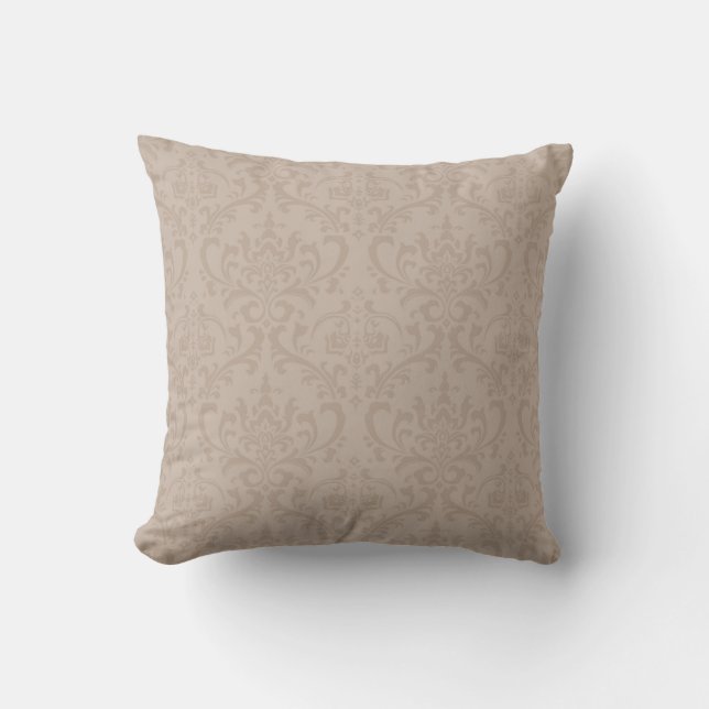 Elegant Taupe Damask Throw Kissen (Vorderseite)