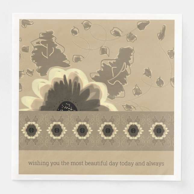 Elegant Taupe Floral Serviette (Vorderseite)