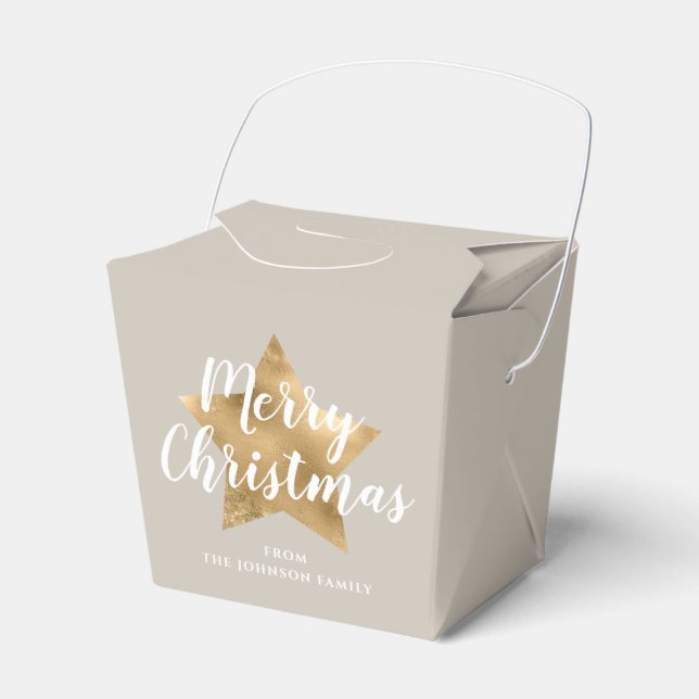 Elegant Taupe Gold Star Frohe Weihnachten Geschenkschachtel (Vorderseite)