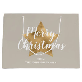 Elegant Taupe Gold Star Frohe Weihnachten Große Geschenktüte