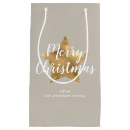 Elegant Taupe Gold Star Frohe Weihnachten Kleine Geschenktüte