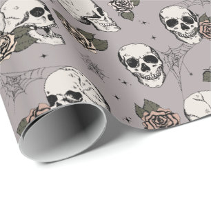 Elegant Taupe Gothic Skulls Halloween Skelett Geschenkpapier
