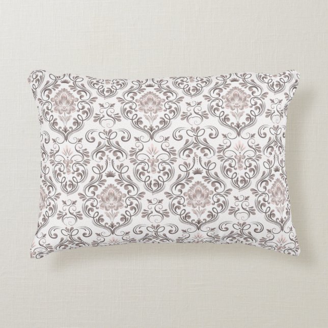Elegant Taupe & Gray Damask Pillow Cases | Classic Dekokissen (Vorderseite)