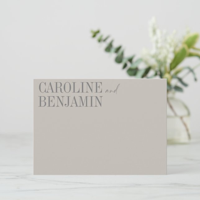 Elegant Taupe Gray Individuelle Name Wedding Stati Mitteilungskarte (Stehend Vorderseite)