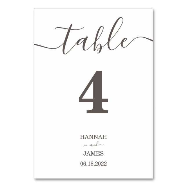 Elegant Taupe Gray Typografy Calligraphy Wedding Tischnummer (Vorderseite)