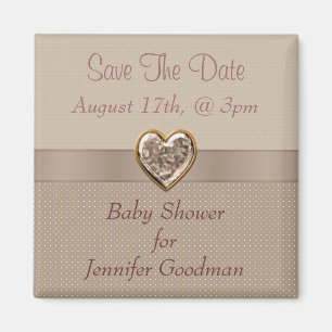 Elegant Taupe Heart Jewel Save the Date Baby Magnet