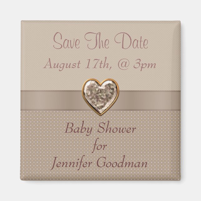 Elegant Taupe Heart Jewel Save the Date Baby Magnet (Vorne)