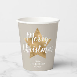Elegant Taupe Imitate Gold Star Frohe Weihnachten Pappbecher