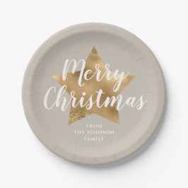 Elegant Taupe Imitate Gold Star Frohe Weihnachten Pappteller
