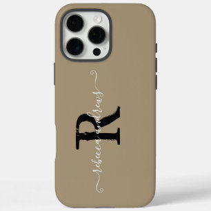 Elegant Taupe Initials Monogram Script Name Custom iPhone 16 Pro Max Hülle