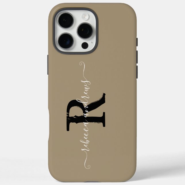 Elegant Taupe Initials Monogram Script Name Custom Case-Mate iPhone Hülle (Rückseite)