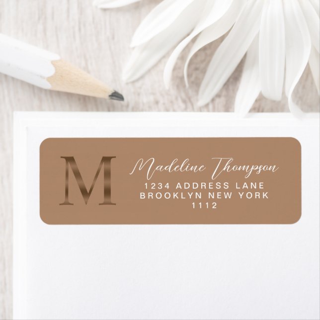 Elegant Taupe Metallic Gold Monogram Address (Insitu)