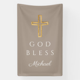 Elegant Taupe Religious Cross Boy Gott segne Banner