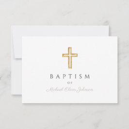 Elegant Taupe Skript Religiöse Cross Baptismus RSVP Karte