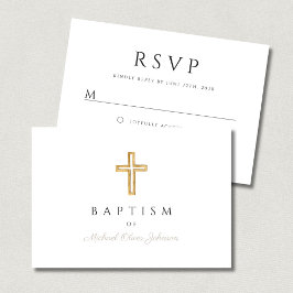 Elegant Taupe Skript Religiöse Cross Baptismus RSVP Karte