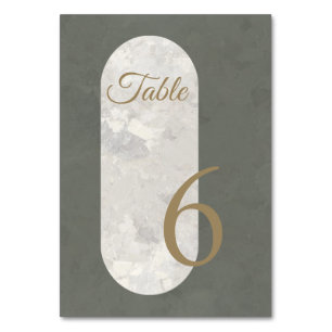 Elegant Taupe Stone Marble Green Wedding Tischnummer