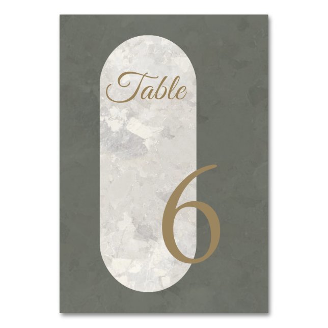 Elegant Taupe Stone Marble Green Wedding Tischnummer (Vorderseite)