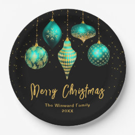 Elegant Teal and Gold Ornament Christmas Pappteller