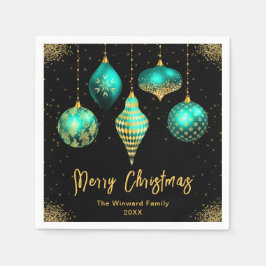 Elegant Teal and Gold Ornament Christmas Serviette